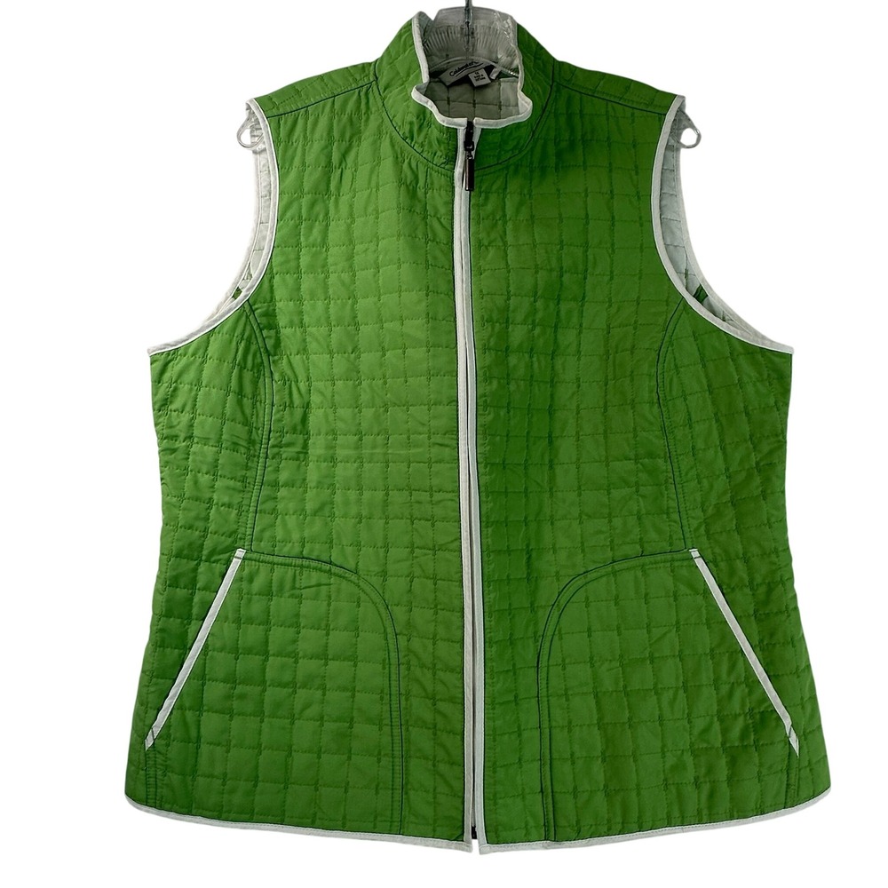 Coldwater Creek Green Quilted Zip Up Vest Mock Neck Contrast Trim Womens 1X